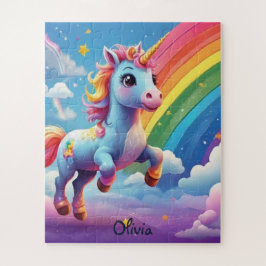 Puzzle Unicornio personalizado saltando al arcoiris