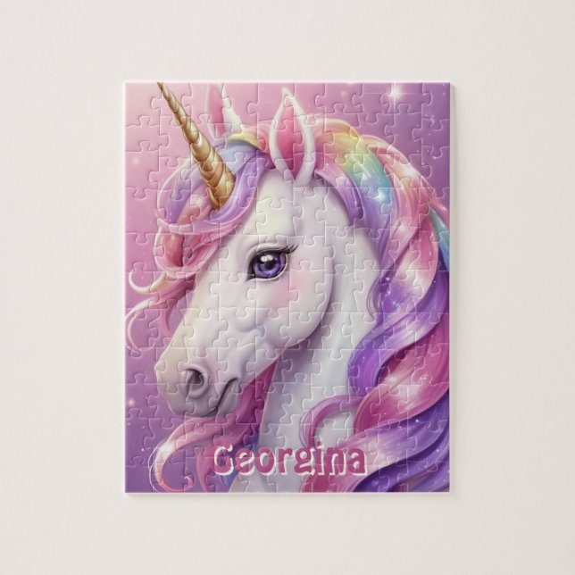 Puzzle Unicornio rosa con nombre (Vertical)