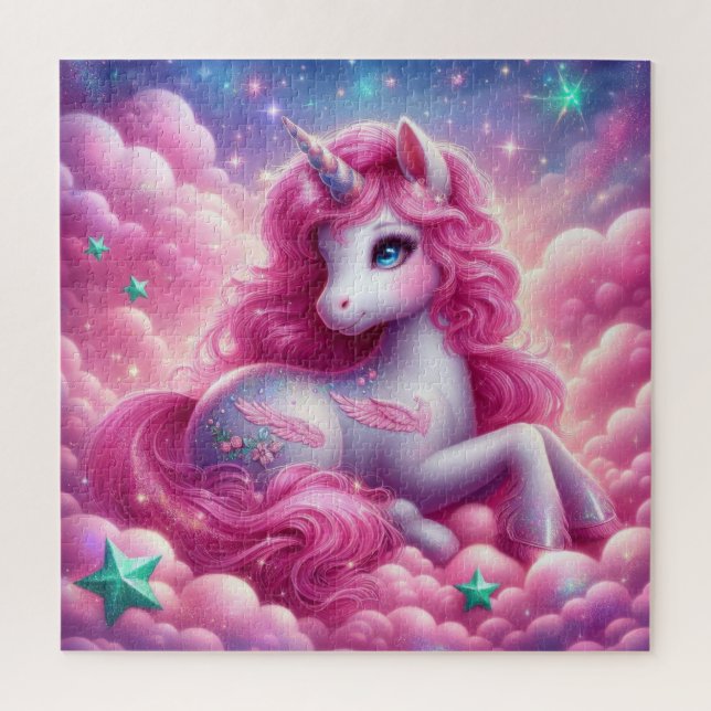 Puzzle Unicornio rosa y azul (Vertical)