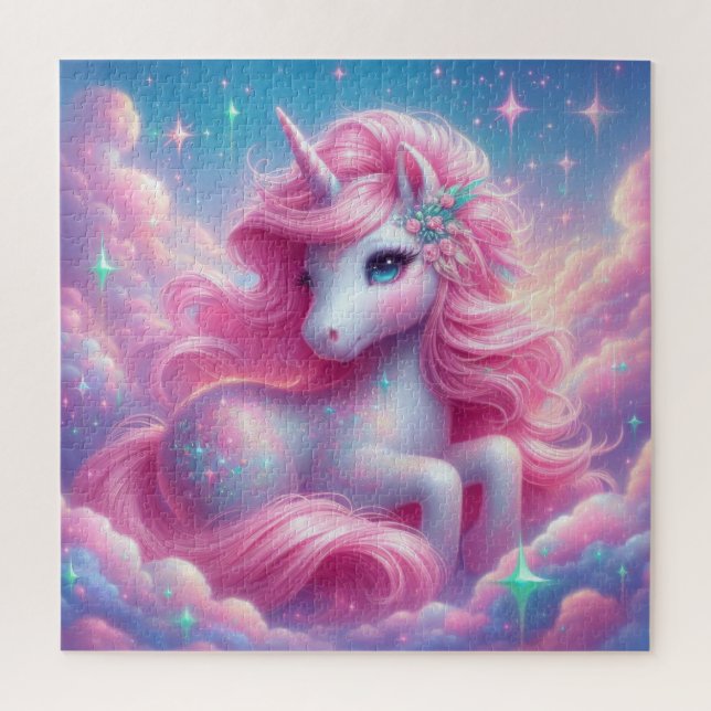 Puzzle Unicornio rosa y azul (Vertical)