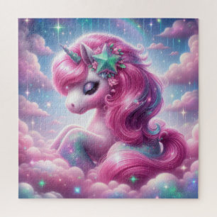 Puzzle Unicornio rosa y azul