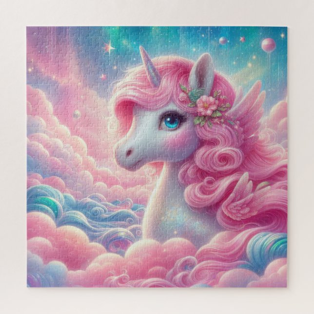 Puzzle Unicornio rosa y azul (Vertical)