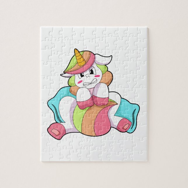 Puzzle Unicornio tímido con almohada (Vertical)