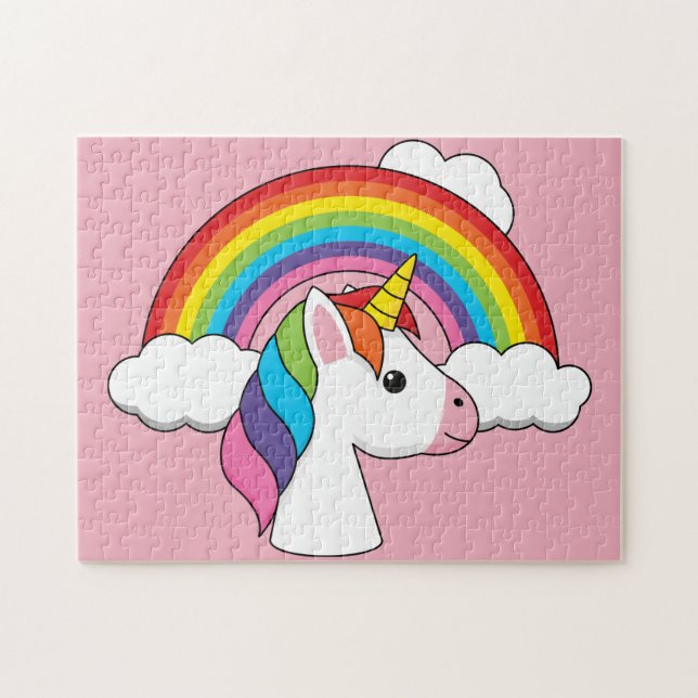 Puzzle Unicornio y arcoiris con nubes kawaii (Horizontal)
