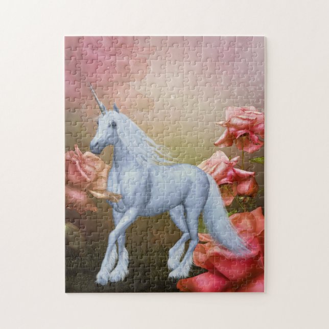 Puzzle Unicornio Y Rosas Fantasía Arte De Caballos (Vertical)