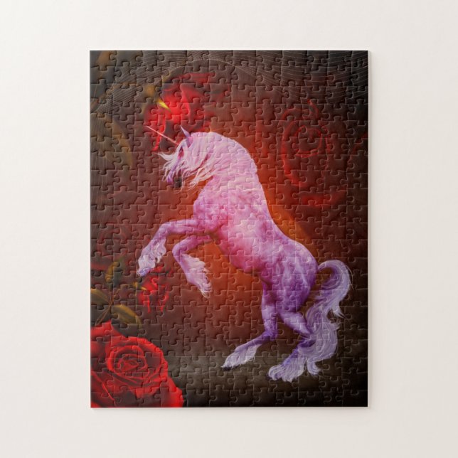 Puzzle Unicornio Y Roses Rojos Fantasía Arte De Caballos (Vertical)