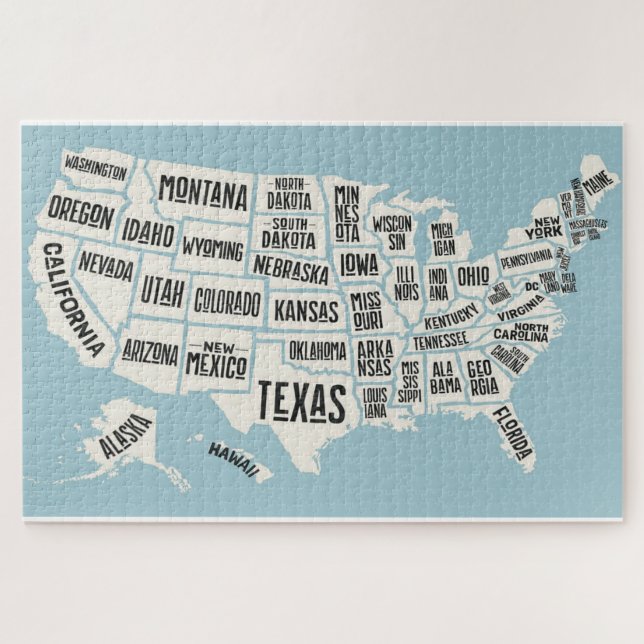 Puzzle US Map with State Names (Horizontal)
