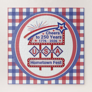 Puzzle USA 250 personalizado - Marquee retro patriótico