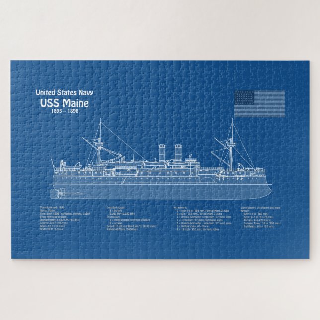Puzzle USS Maine - Planes de trazado del buque ABD (Horizontal)