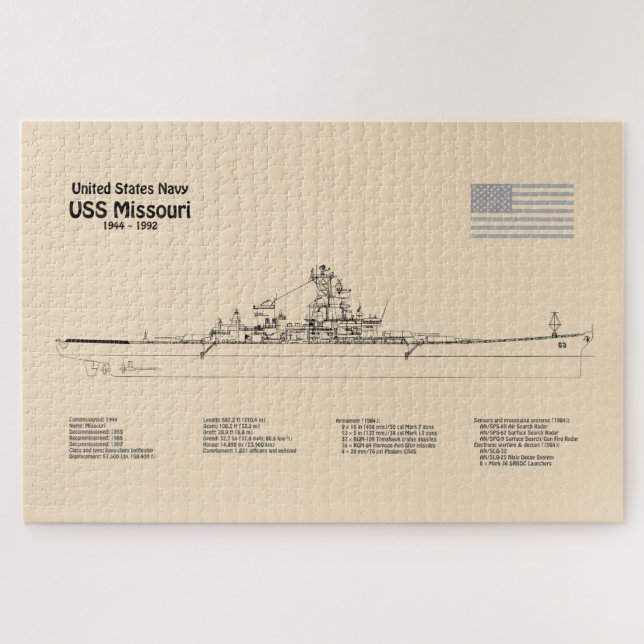 Puzzle USS Missouri - Planes de trazado de buques SD (Horizontal)