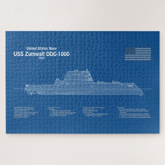 Puzzle USS Zumwalt - Planes de trazado de buques ABD (Horizontal)