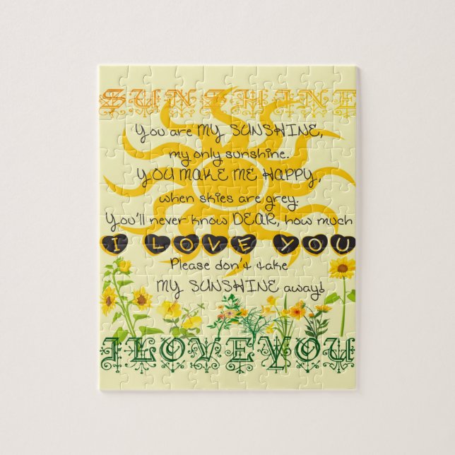 Puzzle Usted es mi sol en amarillo con los corazones (Vertical)