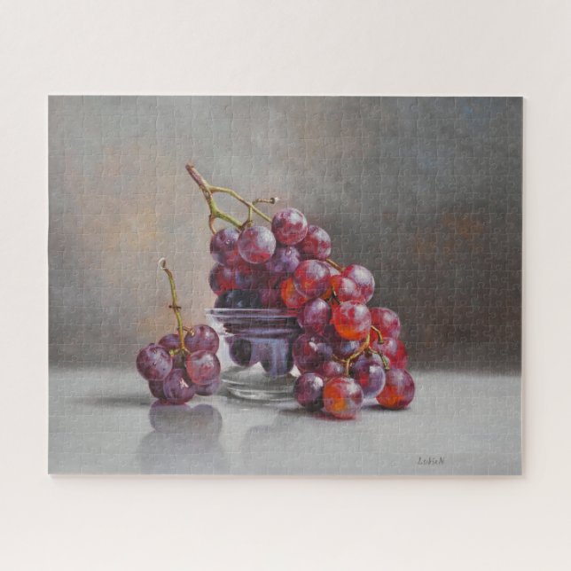 Puzzle Uvas Rojas Bodegón - de Pintura al Óleo Original (Horizontal)