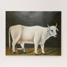 Vaca blanca sobre fondo negro (animal de granja)