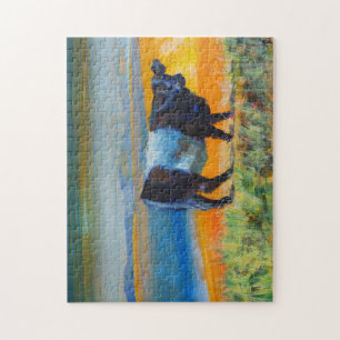 Puzzle Vaca ceñida de pintura de Galloway en la playa