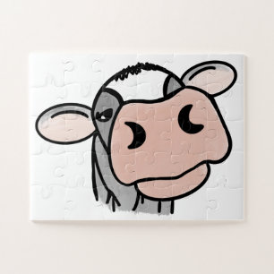 Puzzle vaca de dibujos animados negro blanco rosa beso gr