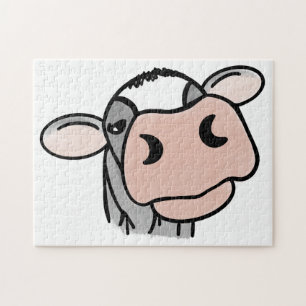 Puzzle vaca de dibujos animados negro blanco rosa beso gr