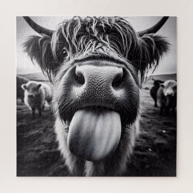 Puzzle Vaca divertida en blanco y negro (Vertical)