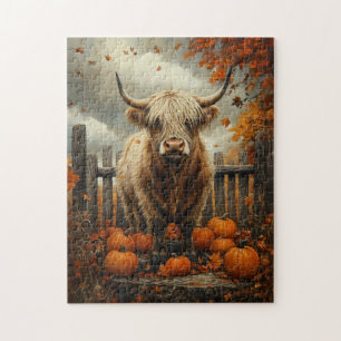 Puzzle Vaca Highland en parche de calabaza