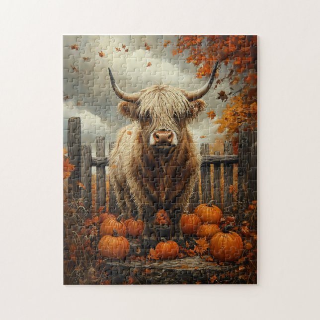 Puzzle Vaca Highland en parche de calabaza (Vertical)