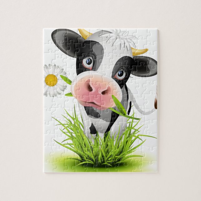 Puzzle Vaca Holstein en el pasto (Vertical)