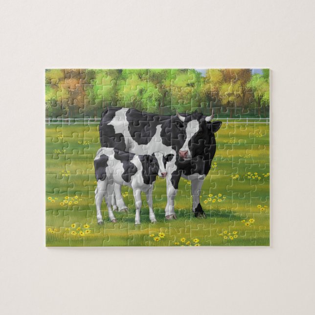 Puzzle Vaca Holstein y ternera en salsa de verano (Horizontal)