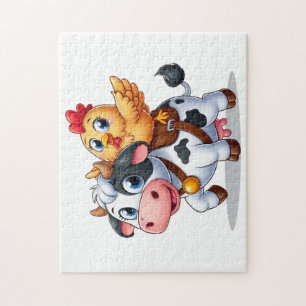 Puzzle vaca/pollo personalizado lindo