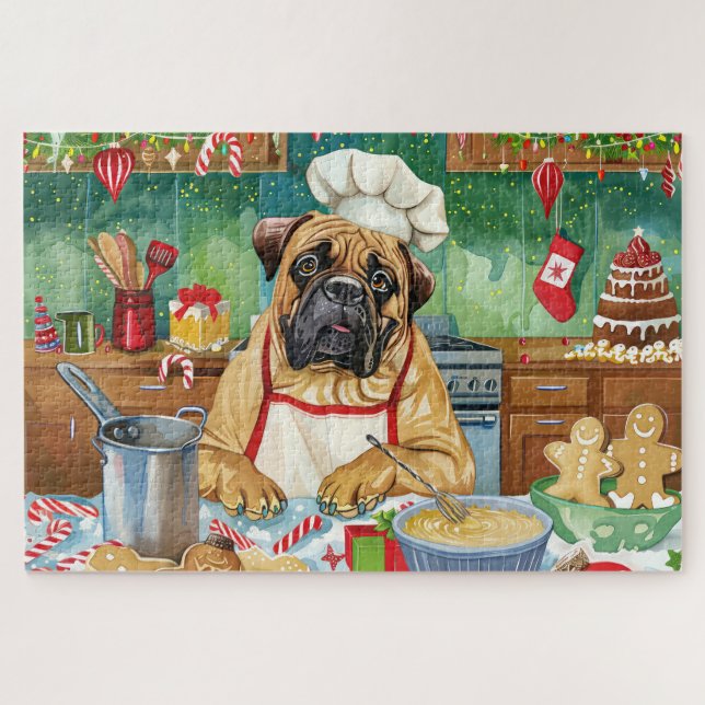 Puzzle Vacaciones de Bullmastiff: Navidades festivos (Horizontal)