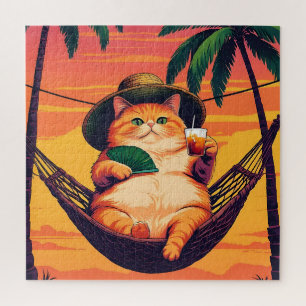Puzzle Vacaciones divertidas de gato de verano retro
