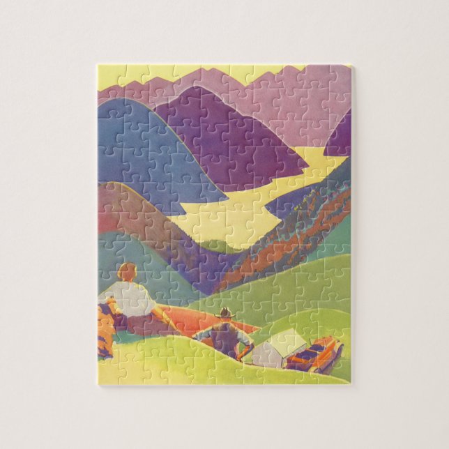 Puzzle Vacaciones familiares antiguas, picnic en las mont (Vertical)