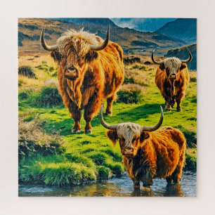 Puzzle Vacas de la región montañosa en un paisaje sereno