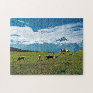 Puzzle Vacas felices en la granja en Suiza