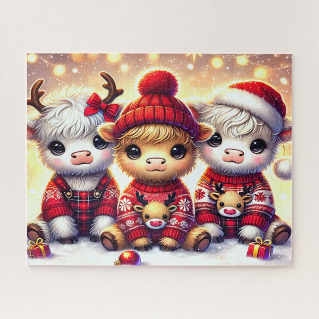 Puzzle Vacas Highlands de Navidad Lindas (Horizontal)