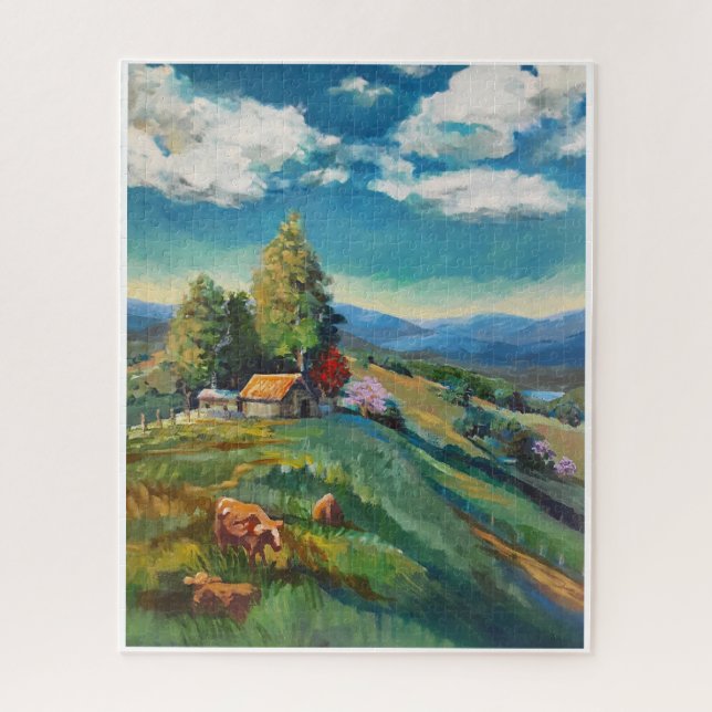 Puzzle Vacas pastoreando, colinas lejanas (Vertical)