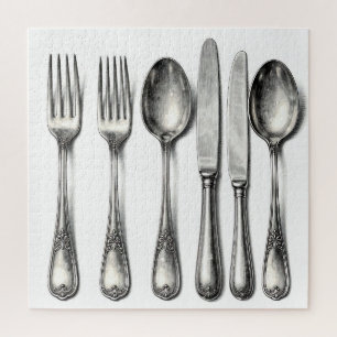 Puzzle Vajilla de plata antigua cubiertos de cocina ornam