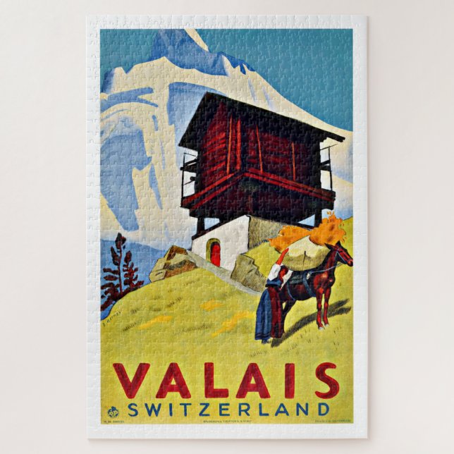 Puzzle Valais Suiza Farmhouse Mountain Vintage (Vertical)