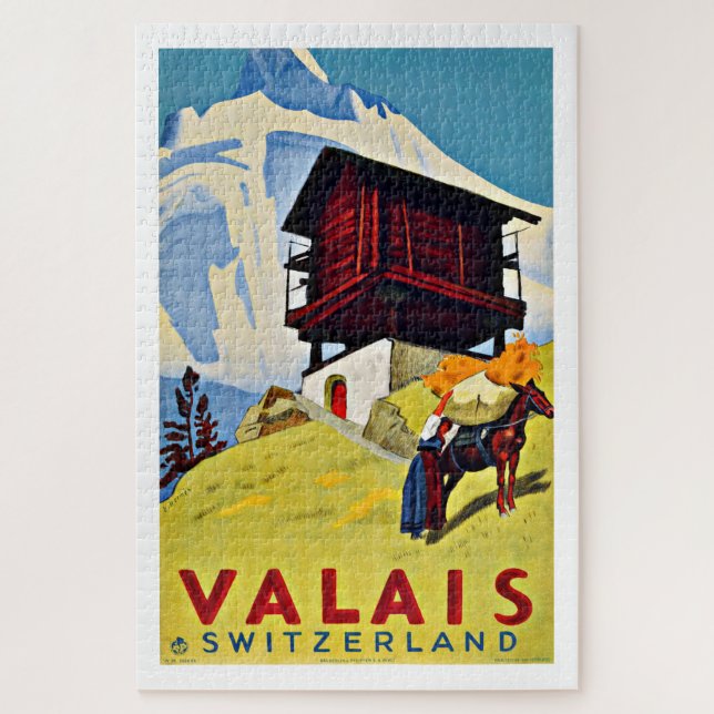Puzzle Valais Suiza Vintage Travel Poster (Vertical)