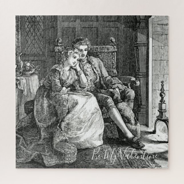 Puzzle Valentine Be Mine Pareja Por Chimenea Monocromo (Vertical)