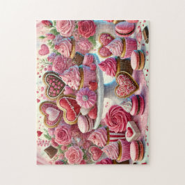 Puzzle Valentine Dessert Heart Cookies & Cupcakes Table