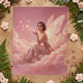 Puzzle Valentine Fairy on Pink Clouds Fantasy Art
