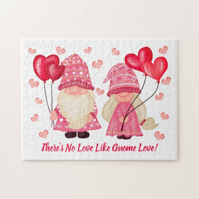 Puzzle Valentine Gnome Cita de amor Corazón Rojo Rosa Par (Horizontal)