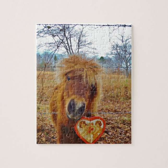Puzzle Valentine Heart  Miniature brown Horse (Vertical)