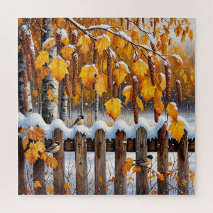 Puzzle Valla Coronada de Nieve con Pájaros