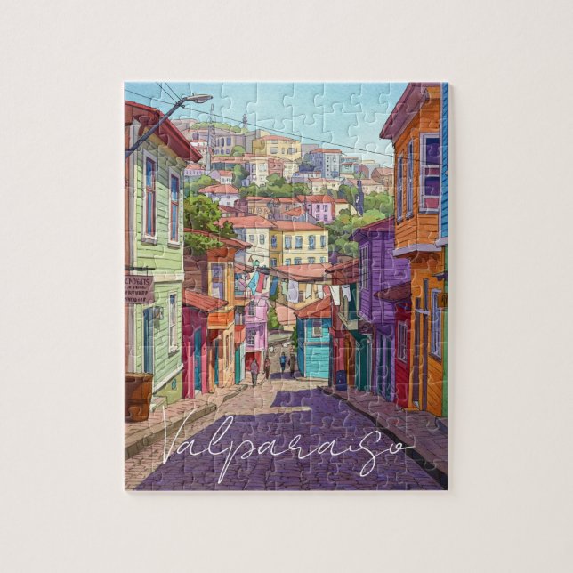 Puzzle Valparaiso Chile Postcard Watercolor (Vertical)