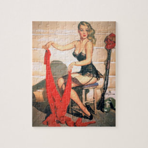 Puzzle Vamos a cazar - Arte vintage de chicas pin-up
