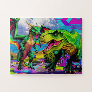 Puzzle Vamos a Jugar - Dragón Verde y Dinosaurio