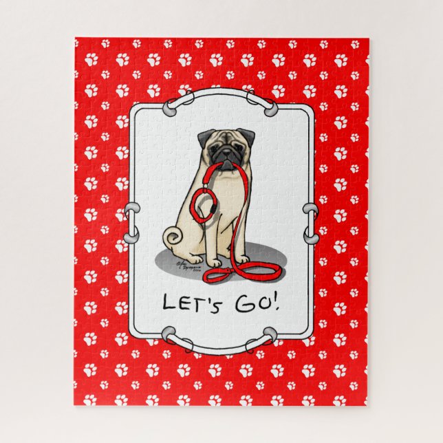 Puzzle ¡Vamos! (paseo) Perro Pug (flor claro) Cute de cor (Vertical)