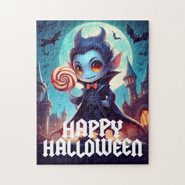 Puzzle Vampiro comiendo dulces Feliz Halloween (Vertical)