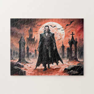 Puzzle Vampiro en cementerio iluminado por la luna