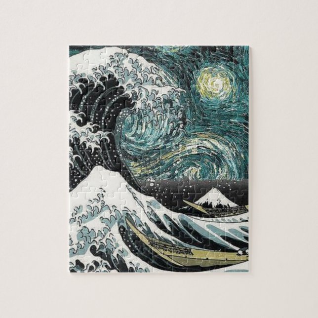 Puzzle Van Gogh la noche estrellada - Hokusai la gran (Vertical)